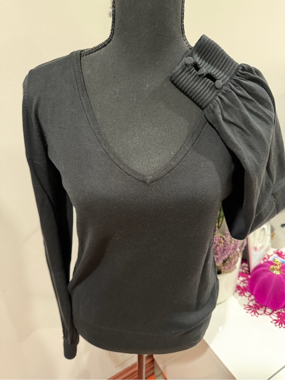 Lacoste Black V-Neck Long Sleeve Knit Top